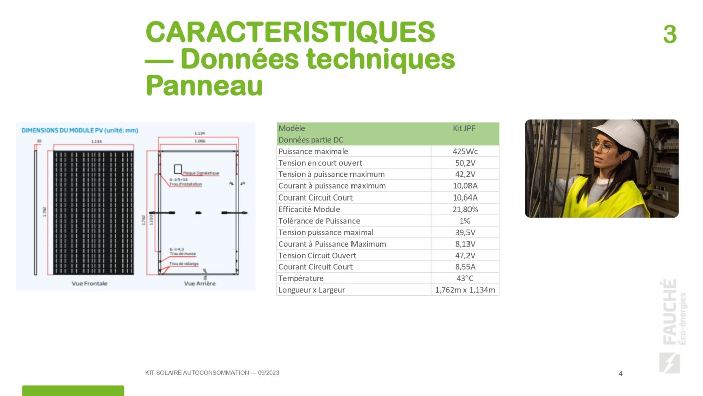 Kit solaire autoconsommation - Caractéristiques - Données techniques Panneau