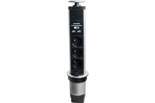 BLOC MULTIPRISE VERTICALE 3 PRISES FR ET 2 USB