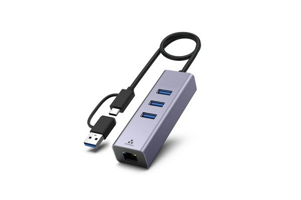 Adaptateur USB-C/A 3.1 METAL GIGALAN + HUB 3 ports USB-A