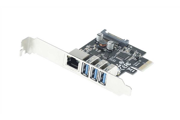 Carte réseau PCIe 10/100/1000 + 3 ports USB-A 3.0 Std+LP