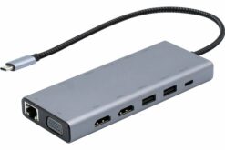 MiniDock USB-C 2x HDMI+VGA LAN 5xUSB-A PD 3.0 SD/µSD