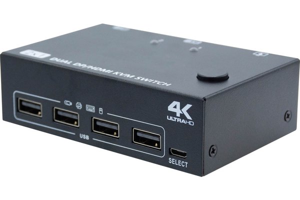 Switch KVM 2 ports - Double écran hybride HDMI+DP / USB 3.0