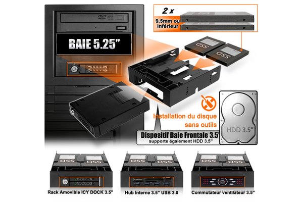 ICY DOCK MB343SP kit 2 SSD/1 HDD dans baie 5,25"