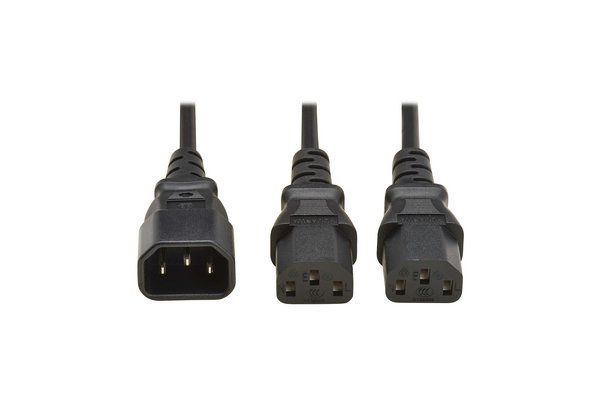 Power cable, C14 to 2xC13 splitter cable, H05VV-F, 10A, 2M