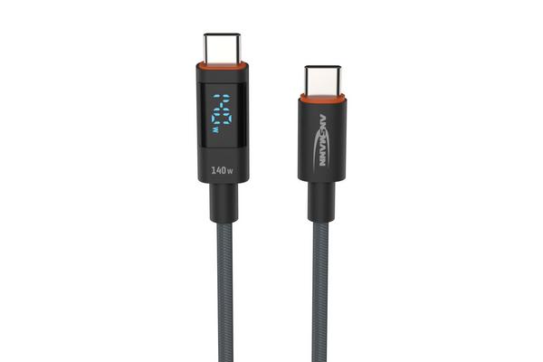 Cordon de charge USB-C vers USB-C PD 140 W 2 m avec écran LED intégré - Noir