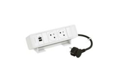 Bloc Bureau 2x2P+T F/B + USB C+C 15W et cordon 2m fiche - Bl