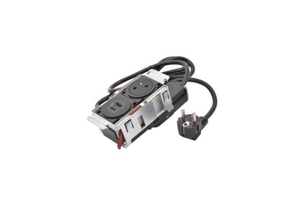 Disq In Incara 2 postes 2P+T + USB A+C - noir
