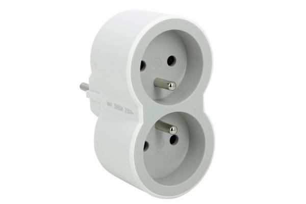 Fiche 2x2P+T frontales 16A 230V 3680W - blanc/gris