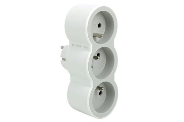 Fiche 3x2P+T frontales 16A 230V 3680W - blanc/gris