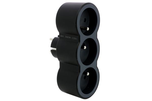 Fiche 3x2P+T frontales 16A 230V 3680W - noir/gris foncé