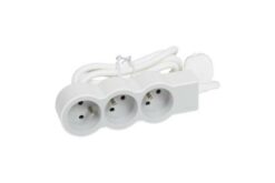 Rallonge 3x2P+T avec cordon 1,5m 3G 1mm² - blanc/gris clair