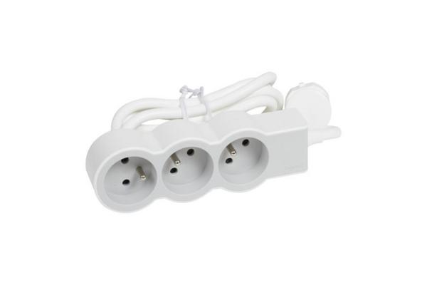 Rallonge 3x2P+T avec cordon 1,5m 3G 1mm² - blanc/gris clair
