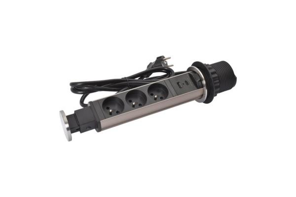 Tower 60 Incara Ø60mm 3 prises 2P+T + 1 chargeur USB Type-A
