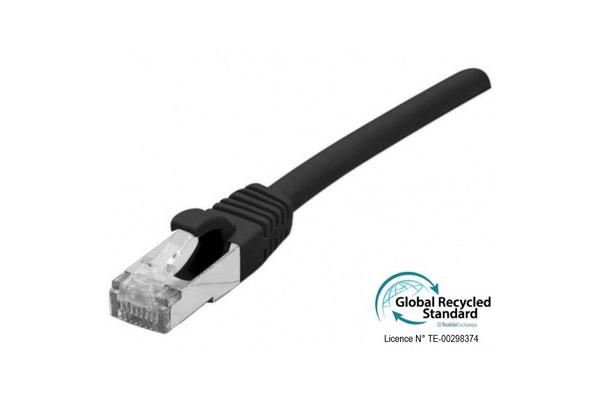 Cordon RJ45 certifié GRS CAT 6A S/FTP TPE snagless noir - 3 m