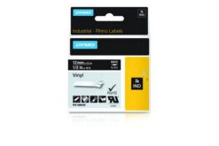 DYMO Etiquette Rhino vinyle blanc sur noir 12 mm x 5,5 m