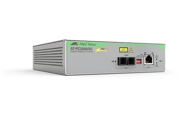 AT-PC2000 - Conv. média Gigabit PoE+ vers 1000Base-X, format boîtier, conn. SC
