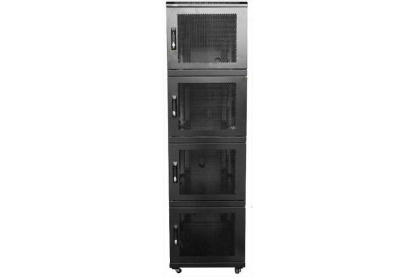 Baie colocation 800x1200, portes av./ar. perforées, 4 compartiments, 42U, noir