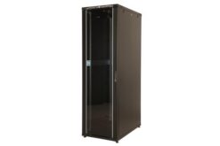 Baie économique 600x1000 porte verre, porte arrière métal, 4 mont., noire, 32U