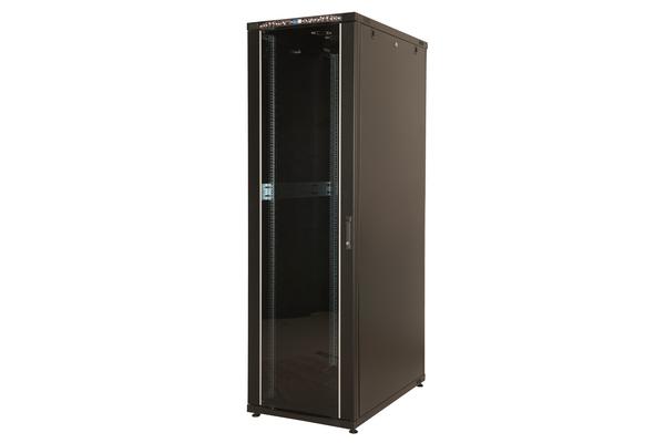 Baie économique 600x1000 porte verre, porte arrière métal, 4 mont., noire, 32U
