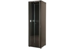 Baie économique 600x600 porte verre, porte arrière métal, 4 mont., noire, 12U