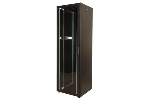 Baie pro 600x600 porte verre, arrière métal, 4 mont., noire - MONTÉE, 42U