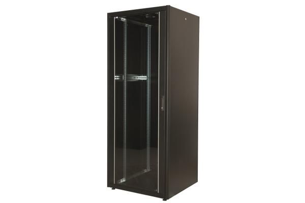 Baie pro 800x800 porte verre, arrière métal, 4 mont., noire - EN KIT, 42U