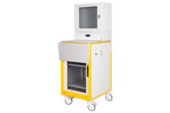 Baie workstation IP55 600x670 porte verre caisson protection écran, 16U, gris