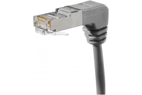 Cordon RJ45 catégorie 6A S/FTP coudé bas gris - 0,7 m