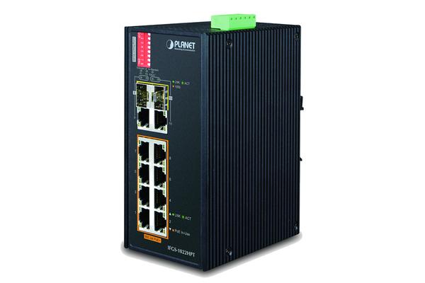 IFGS-1022HPT - Switch indus. IP30 P&P 8 FE PoE+, 2 combo/SFP, mode PoE étendu