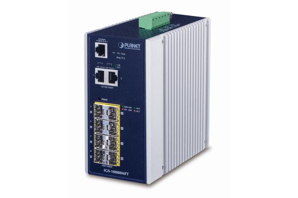 IGS-10080MFT - Switch indus. IP30 manag. L2, 8 SFP, 2 ports 10/100/1000Base-TX