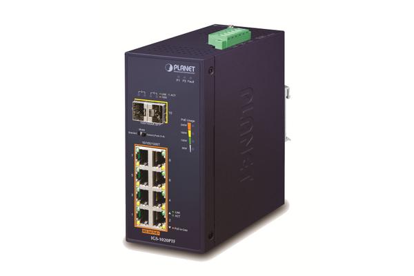 IGS-1020PTF - Switch indus. IP30 P&P 8 ports Gigabit PoE+, 2 SFP