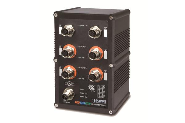 IGS-604HPT-M12 - Switch indus. IP67 L2+, 4 Gigabit PoE+