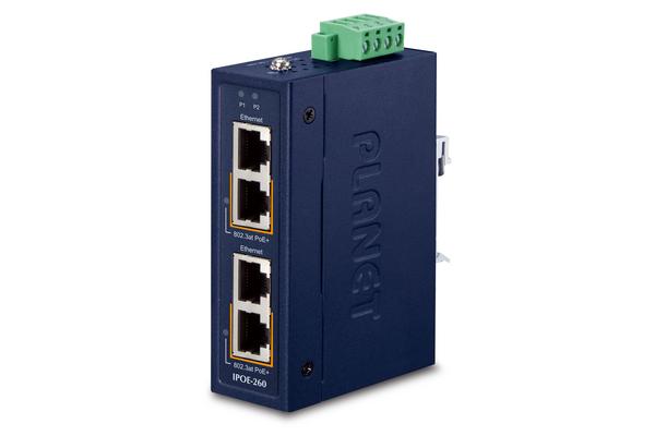 IPOE-260 - Inject./hub indus. IP30 PoE/PoE+ 802.3af/at, montage sur Rail-DIN