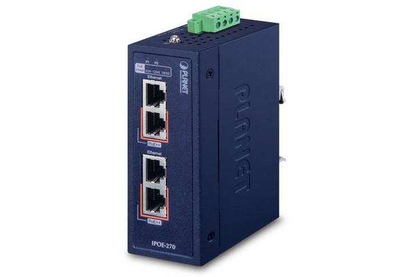 IPOE-270 - Inject./hub indus. IP30 PoE++ 802.3af/at/bt, montage sur Rail-DIN