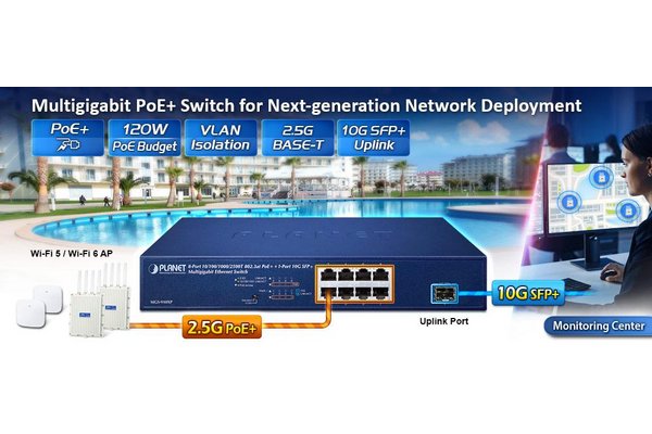 PLANET MGS910XP Switch 8p Multi-Gigabit PoE+ 120W & 1 SFP+ 10G