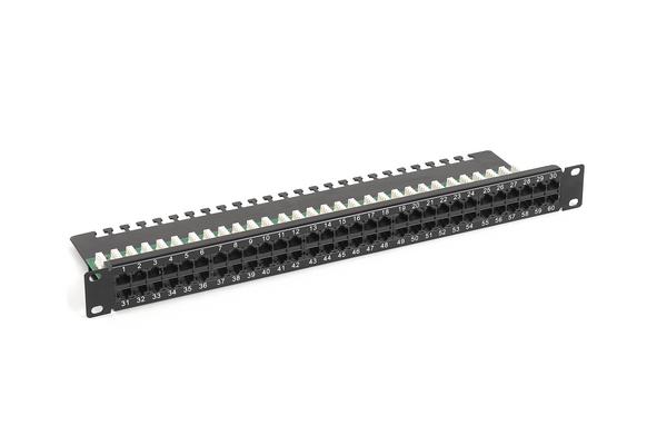 Panneau téléphonique 1U avec support arrière, noir, 60 ports câblés