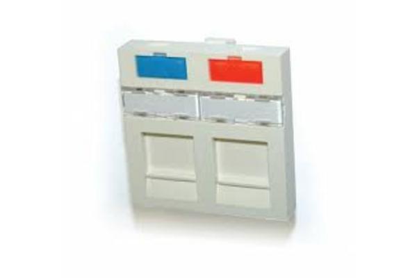 Plastron Netconnect double 45x45 sortie droite à volet, blanc